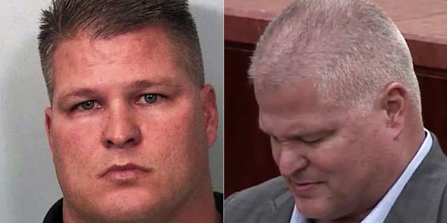 David Mark Temple, 51, was arrested in 2004 (left) for the 1999 shooting death of his pregnant wife Belinda Temple. He was convicted for a second time Tuesday (right) after his initial conviction was overturned in 2016.