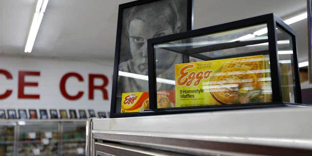 A box of Eggo Homestyle Waffles used as a prop in Netflix's "Stranger Things" is displayed in Piggly Wiggly grocery store in Palmetto, Ga.