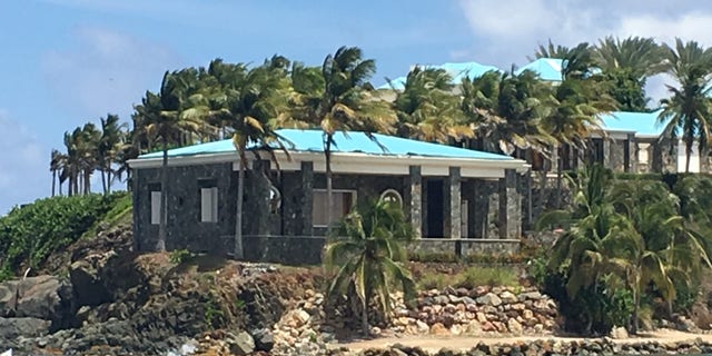 The stone and turquoise structure was Jeffrey Epstein's home on Little St. James Island. (Barnini Chakraborty/Fox News)