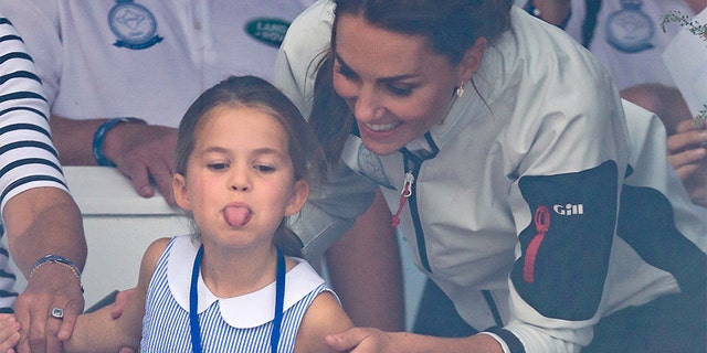 Princess Charlotte of Cambridge and her mom Catherine, Duchess of Cambridge having fun together after the inaugural King’s Cup regatta hosted by the Duke and Duchess of Cambridge on Aug. 8, 2019 in Cowes, England (Photo by Chris Jackson/Getty Images)