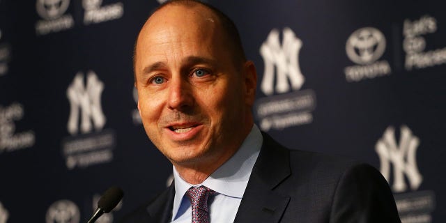 New York Yankees Senior Vice President and General Manager Brian Cashman speaks to reporters at Yankee Stadium on Dec. 6, 2017, in the Bronx borough of New York City. (Getty Images)
