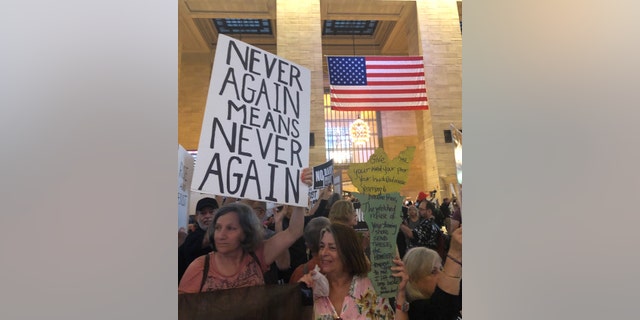Hundreds of demonstrators flooded Grand Central Terminal on Thursday for the Rise and Resist rally against Trump's immigration policy. (Danielle Wallace/FoxNews)