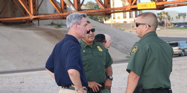U.S. Citizenship and Immigration Services Acting Director Ken Cuccinelli talks to Border Patrol agents in Laredo, Texas. (Adam Shaw/Fox News)