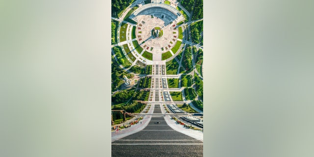 An "Inception"-style image of Victory Park in Moscow, Russia.
