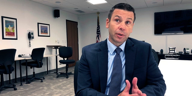 Kevin K. McAleenan, U.S. acting secretary of Homeland Security, speaks Tuesday, Aug. 13, 2019, at a federal building in Jackson, Miss. McAleenan said “violent white supremacist ideology” is fueling some domestic terrorism. (AP Photo/Emily Wagster Pettus)