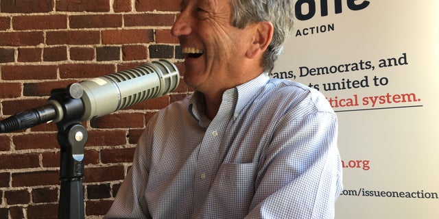 Former South Carolina governor and congressman Mark Sanford sitting down for an interview during a stop in Concord, N.H., on Tuesday.