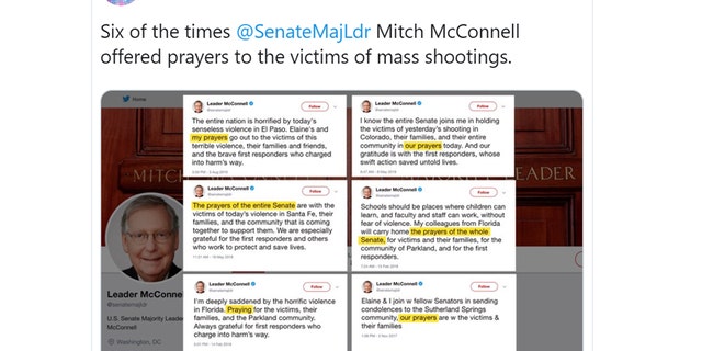 CNN's Brian Stelter criticized McConnell for offering prayers after recent mass shootings.