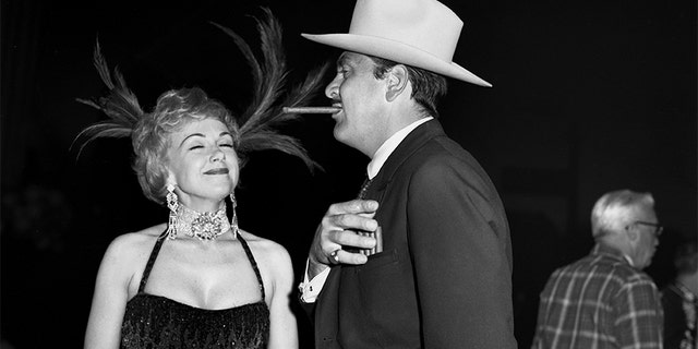 Singer and actress Edie Adams and husband comedian Ernie Kovacs attend a Hollywood costume party in 1960 in Los Angeles, California.