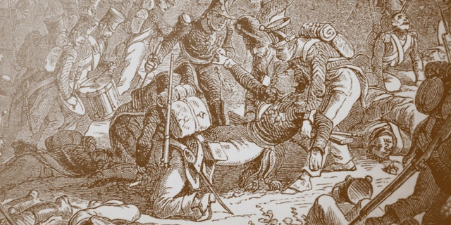 Death of General Gudin at the Battle of Valutino. Found in the collection of the Russian State Library, Moscow.