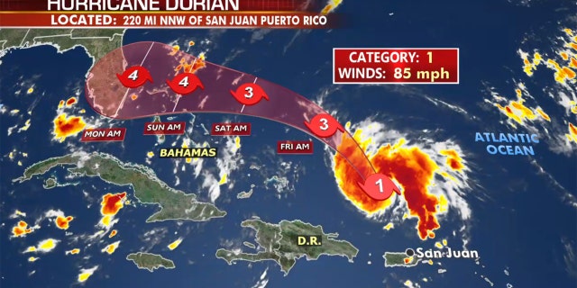 The forecast track of Hurricane Dorian.