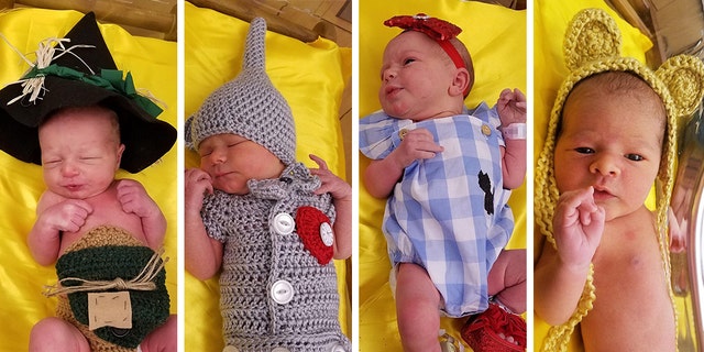The newborns were dressed as characters from 