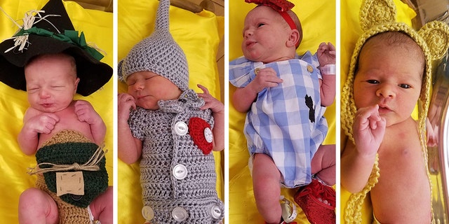 The newborns were dressed as characters from 