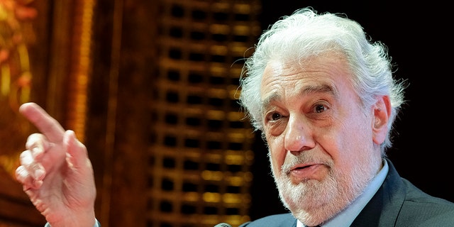 Spanish tenor Placido Domingo during the 10th International Congress of Excellence organized by Madrid's Regional Government held at Teatro de la Zarzuela in Madrid, Spain, on July 15, 2019.