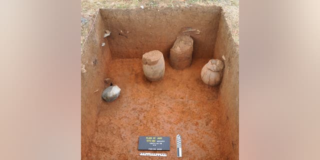Ceramic mortuary vessels uncovered during the excavation.