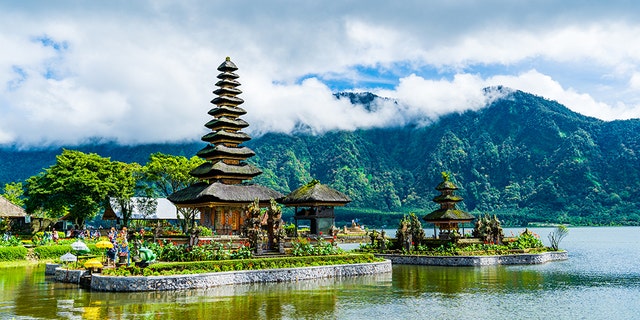 An external shot of a temple on the Beratan lake in Bali.