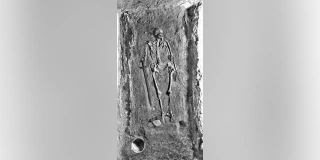 The grave, shortly after excavation in 1928.