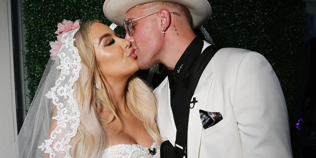 Jake Paul and Tana Mongeau at their wedding at Graffiti House on July 28, 2019 in Las Vegas, Nevada.