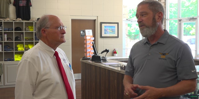 Bill Waller speaks to a local gun shop owner in Mississippi. The Republican gubernatorial candidate said he has conservative plans to move the state forward and his opponent does not. (Fox News/Charles Watson)