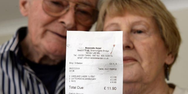 Phyllis and Robert Hidden noticed the "terrible" wording on their receipt after enjoying a lunchtime drink and a bite to eat last month.