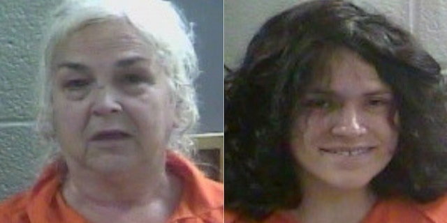 Mugshots for 69-year-old Charlotte Simpson, and her daughter, 32-year-old Rebecca Fultz, the mother of the newborn found by deputies covered in ants.