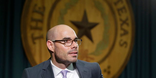 FILE - In this May 15, 2015, file photo, Texas Rep. Dennis Bonnen, R-Angleton, talks to the media at the Texas Capitol in Austin, Texas. (AP Photo/Eric Gay, File)