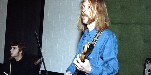 Session guitarist Duane Allman and session drummer Johnny Sandlin rehearse at FAME Studios in 1968 in Muscle Shoals, Alabama.