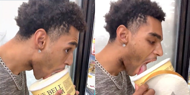 D'Adrien Anderson, 24, has been booked into jail on charges of criminal mischief for his recent ice cream-licking gimmick at a Texas Walmart.