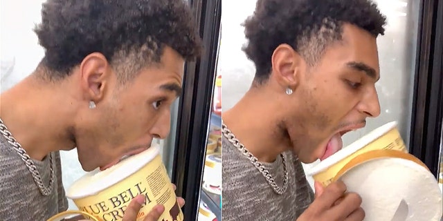 D'Adrien Anderson, 24, has been booked into jail on charges of criminal mischief for his recent ice cream-licking gimmick at a Texas Walmart.