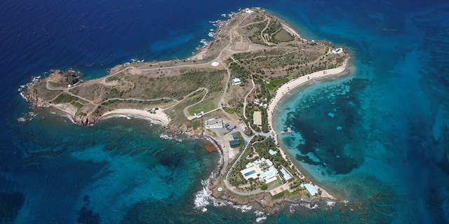Little St. James Island, one of the properties of financier Jeffrey Epstein, seen in an aerial view near Charlotte Amalie, St. Thomas, U.S. Virgin Islands.