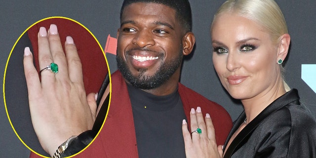 Subban and Vonn attend a 2019 MTV Video Music Awards during Prudential Center on Aug 26, 2019 in Newark, New Jersey. The newly intent contestant showed off her emerald rendezvous ring.