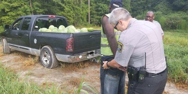 Deputies said two deputies found Michael Bryant with a load of stolen watermelons on Friday near Rocky Mount when they went to check out a theft of crops report.