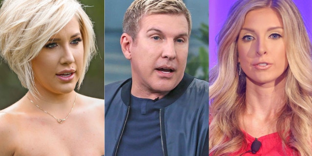 Savannah Chrisley, left, is pictured alongside father Todd Chrisley and sister Lindsie Chrisley. Savannah says she will will "never forgive" Lindsie for accusing the "Chrisley Knows Best" patriarch of extorting her with a sex video of her and "Bachelorette" star Robby Hayes that Savannah says doesn't even exist.