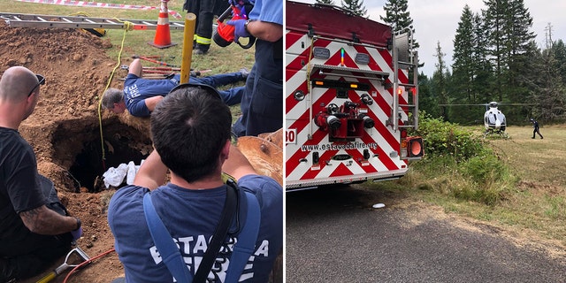 Rescuers from the Estacada fire department, a technical rescue team and Engine 318 from Clackamas Fire helped save the woman, fire officials said.