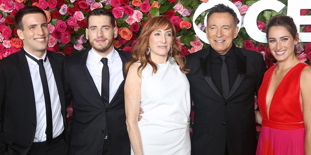 From l-r: Sam Springsteen, Evan Springsteen, Patti Scialfa, Bruce Springsteen, and Jessica Springsteen attend the 72nd Annual Tony Awards at Radio City Music Hall on June 10, 2018 in New York City.