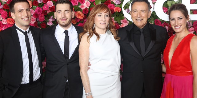 From l-r: Sam Springsteen, Evan Springsteen, Patti Scialfa, Bruce Springsteen, and Jessica Springsteen attend the 72nd Annual Tony Awards at Radio City Music Hall on June 10, 2018 in New York City.