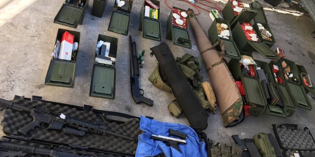 Investigators said they found "multiple firearms, hundreds of rounds of ammunition and tactical gear were seized, including high-capacity magazines and an assault rifle" in Rodolfo Montoya's home.