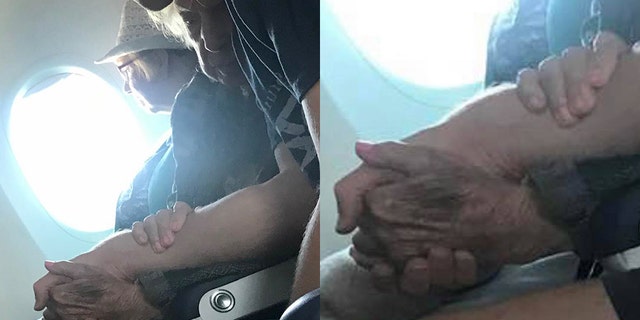 A man is being praised as a “flight angel” after comforting a 96-year-old woman who was nervous about flying by herself for the first time in 15 years.