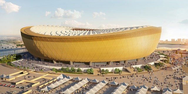 A computer-generated image of Lusail Stadium that will host the 2022 FIFA World Cup final, with seating capacity of 80,000, in Lusail City, north of central Doha, Qatar.