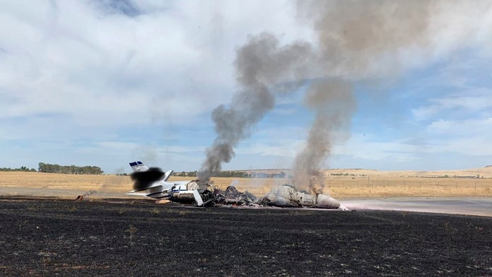 Small jet catches fire at California airport with 10 aboard, no injuries reported