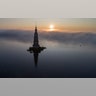The famous Kalyazin Bell Tower, part of the submerged monastery of St. Nicholas, is seen in the morning fog in the town of Kalyazin north-east of Moscow, Russia, August 12, 2019. 