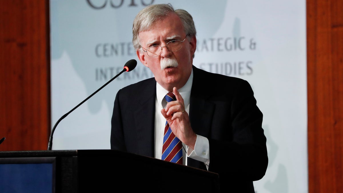 Former National Security Adviser John Bolton gestures while speaking at the Center for Strategic and International Studies in Washington on Monday. (AP Photo/Pablo Martinez Monsivais)