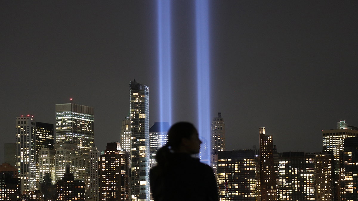 The annual Tribute in Light appears over lower Manhattan in New York City on September 11, 2017 as seen from Jersey City, New Jersey. (Photo by Gary Hershorn/Getty Images)