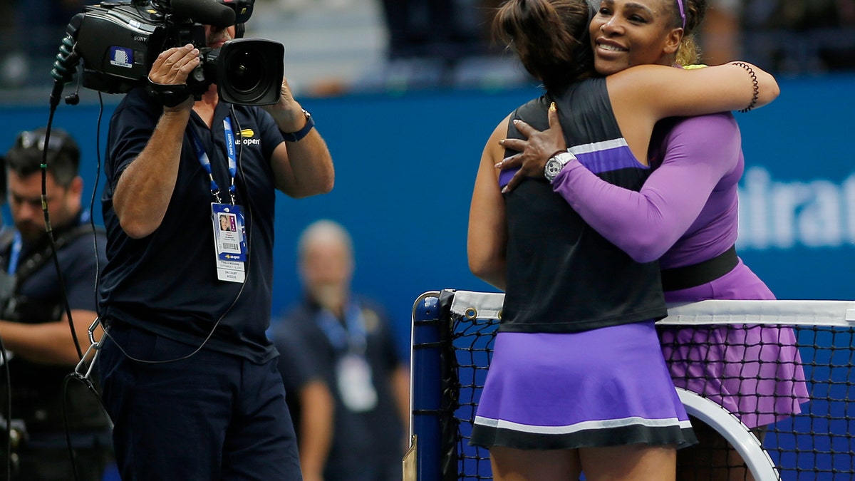 Serena Williams congratulated Bianca Andreescu after losing to Andreescu in the women's singles final of the U.S. Open tennis championships.