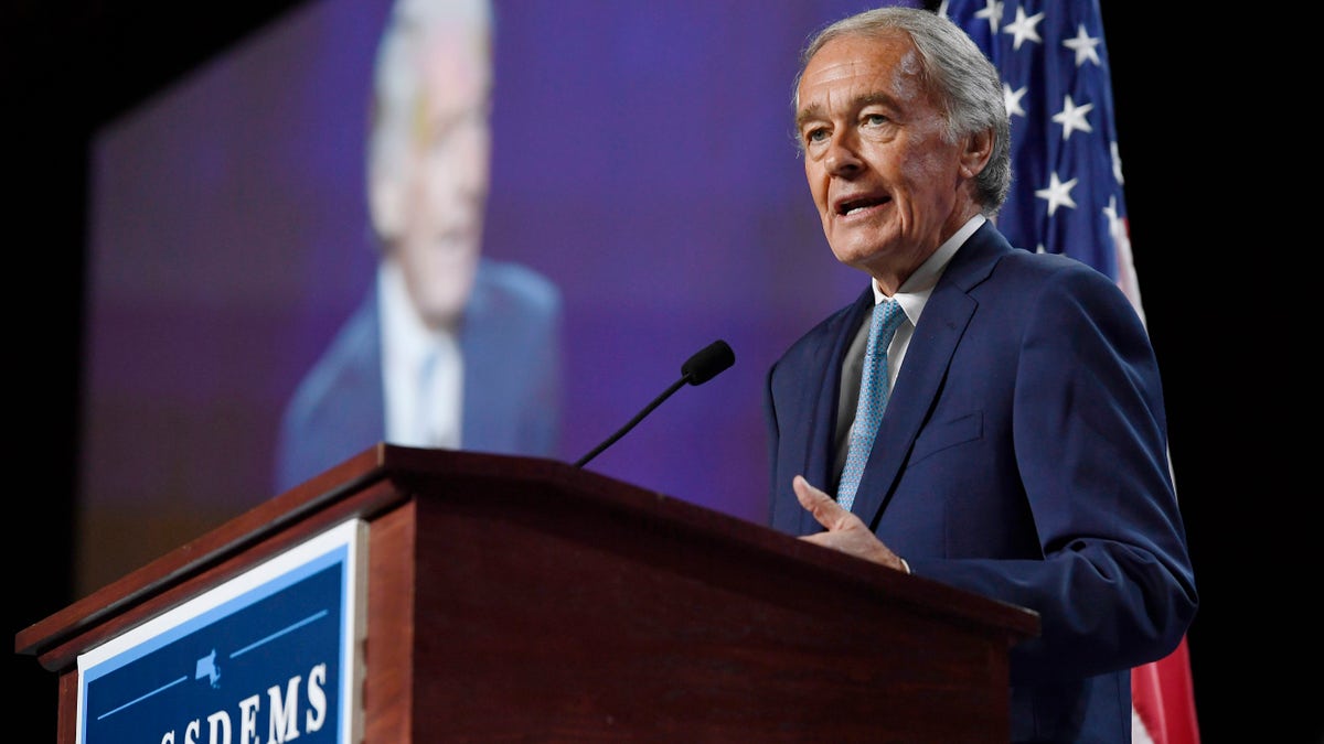 FILE - In this Saturday, Sept. 14, 2019 file photo, U.S. Sen. Edward Markey speaks to delegates during the 2019 Massachusetts Democratic Party Convention, in Springfield, Mass. (AP Photo/Jessica Hill, File)