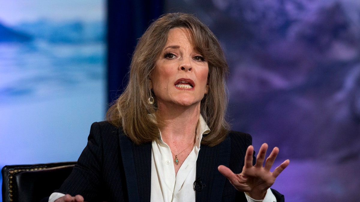 Democratic presidential candidate author Marianne Williamson speaks during the Climate Forum at Georgetown University, Thursday, Sept. 19, 2019, in Washington. (AP Photo/Jose Luis Magana)