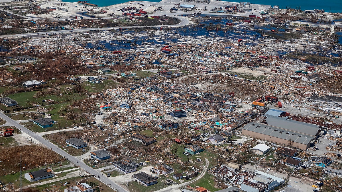 An aerial view of floods and damages from Hurricane Dorian on Freeport, Grand Bahama on September 5, 2019. (ADAM DELGIUDICE/AFP/Getty Images)