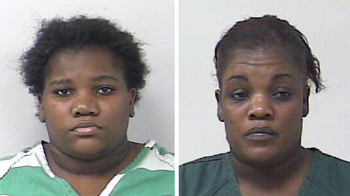 Mugshots for 30-year-old Julie Belliard, left, and her mother, Marie Pierre, 55.