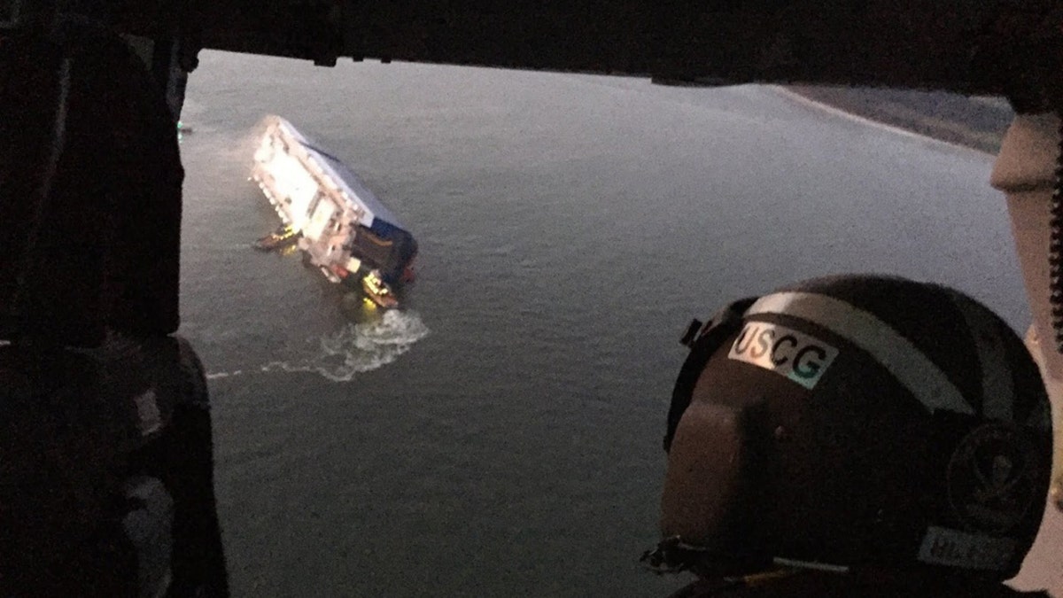Coast Guard crews and port partners respond to a disabled cargo vessel with a fire on board September 8, 2019, in St. Simons Sound, Georgia.