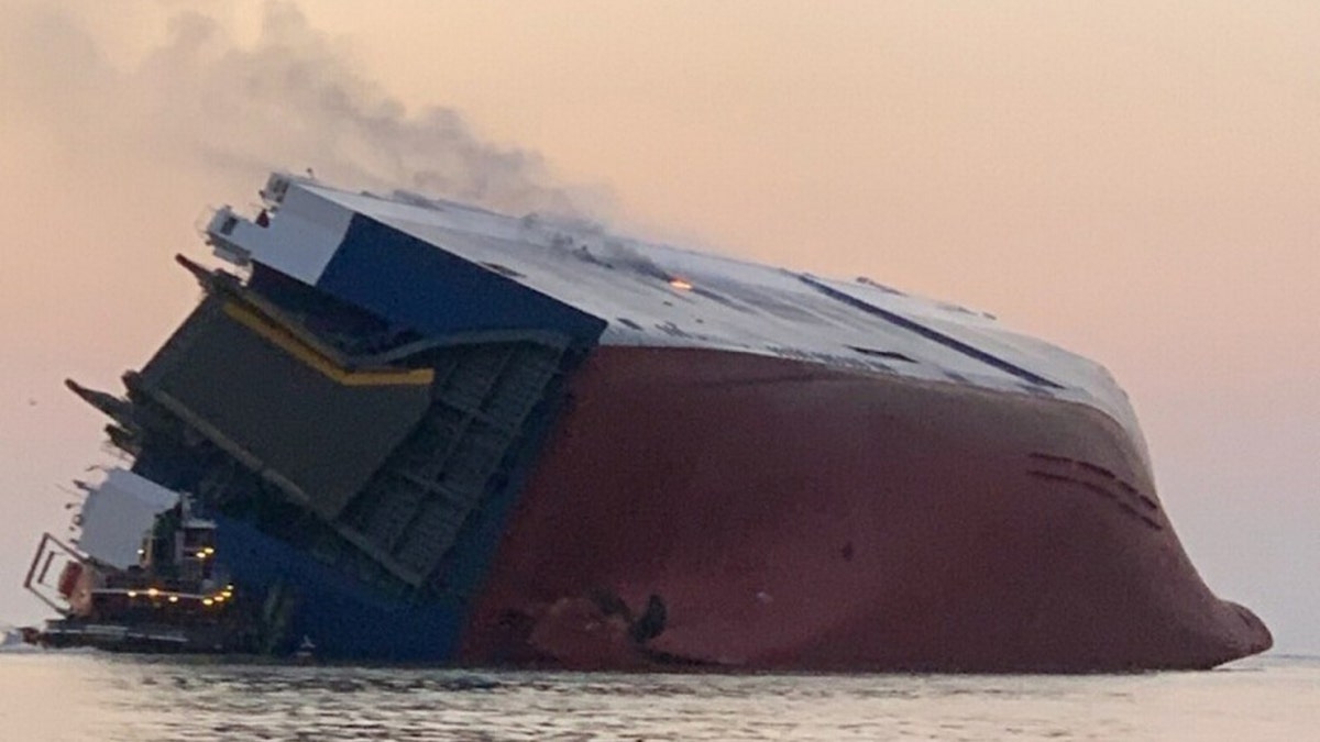 Coast Guard crews and port partners respond to a disabled cargo vessel with a fire on board September 8, 2019, in St. Simons Sound, Georgia.