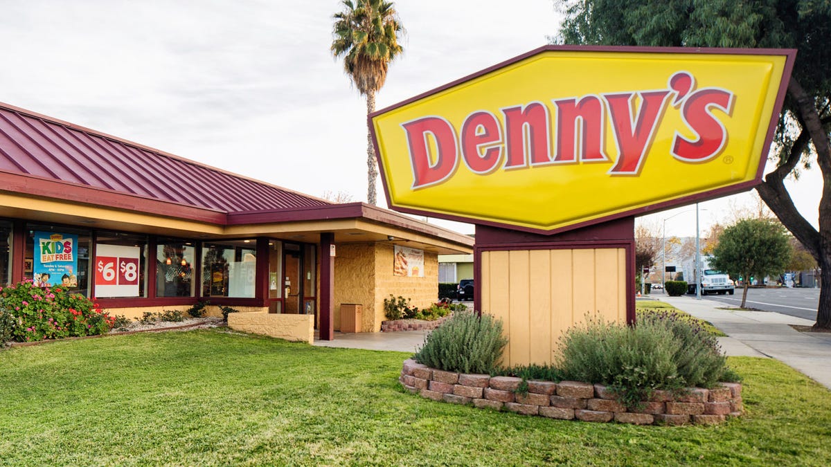 Denny's American food restaurant with sign panorama